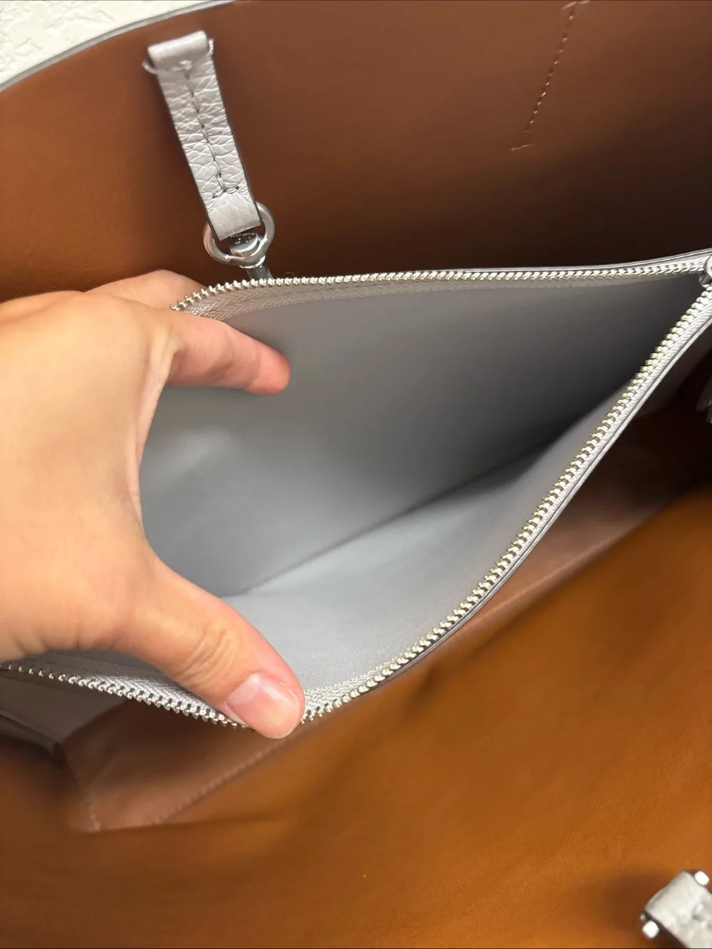 Tory Burch Gray Leather Tote Bag